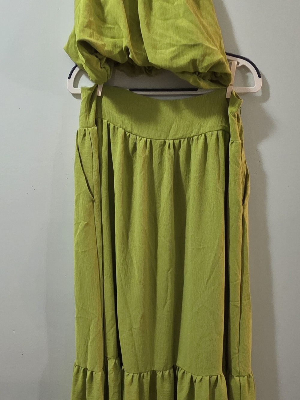 Women’s Olive Green Maxi Skirt - Lightweight Gathered Waist Crop Tank Top